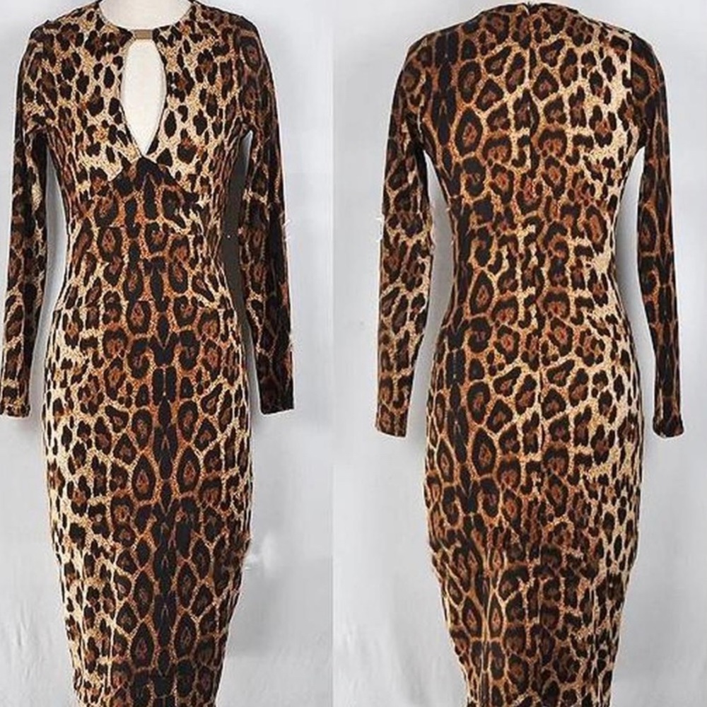 SULTRY LEOPARD PRINT BODYCON MIDI DRESS